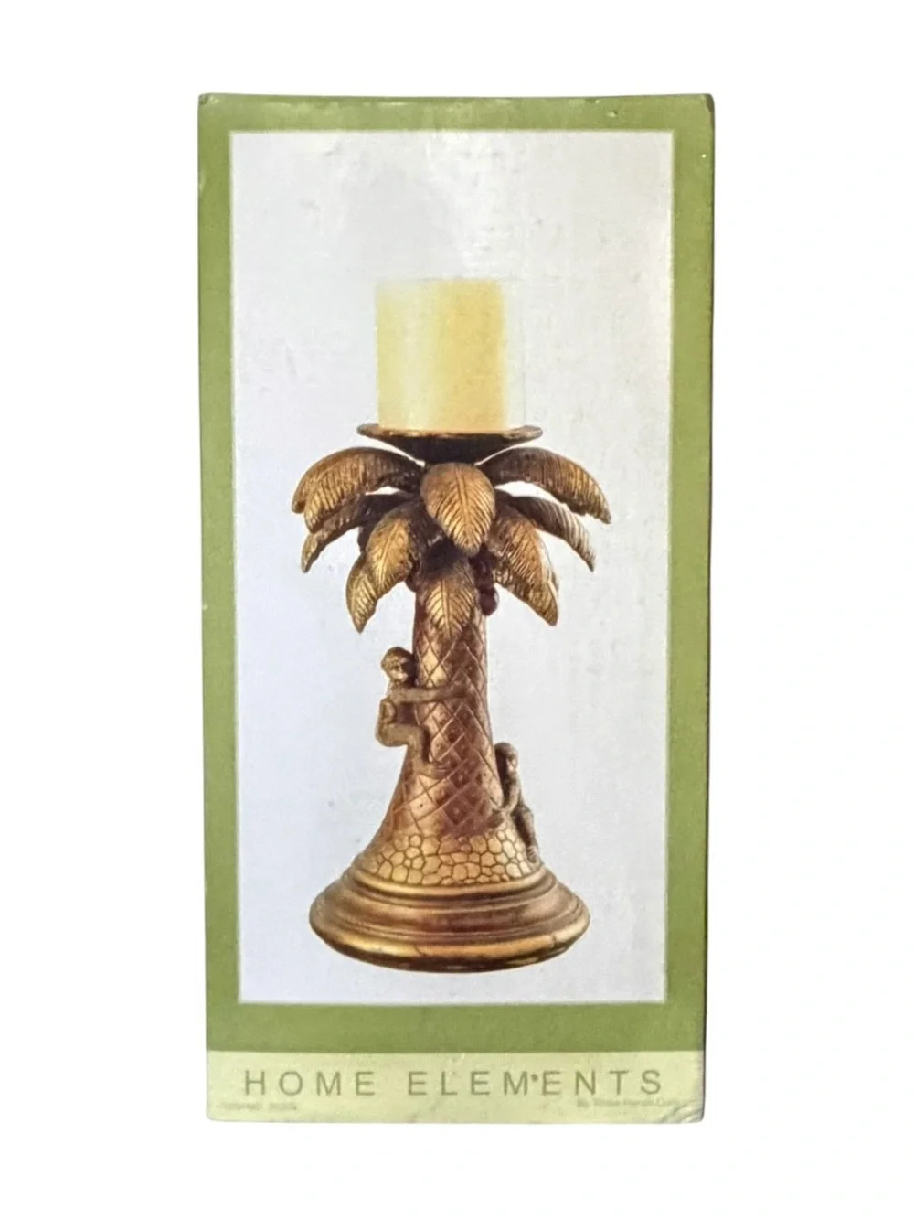 Home Elements Bronze Monkeys Climbing Palm Tree Ceramic Pillar Candle Holder